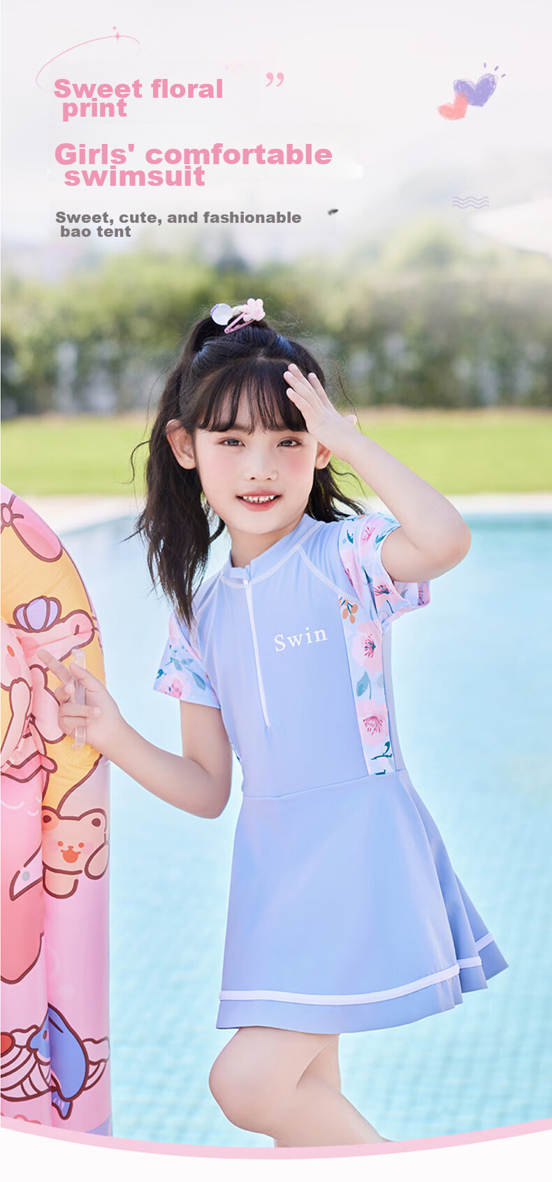 Babyprints Children's Swimsuit One-Piece Swimwear for Girls, Quick-Dry Training Suit for Older Kids, Suitable for Hot Springs, Blue, Size L 1