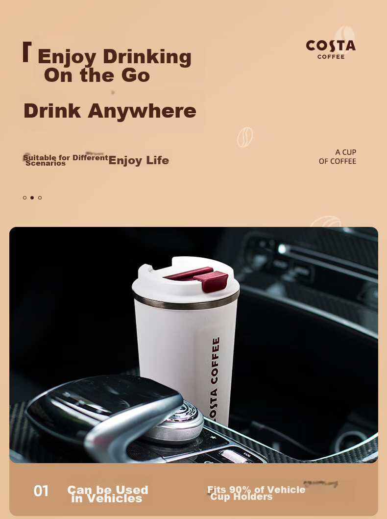 COSTA Stainless Steel Coffee Mug with Lid, Portable Travel Cup for Men And Women, Car-Friendly Insulated Water Bottle, Gift 11