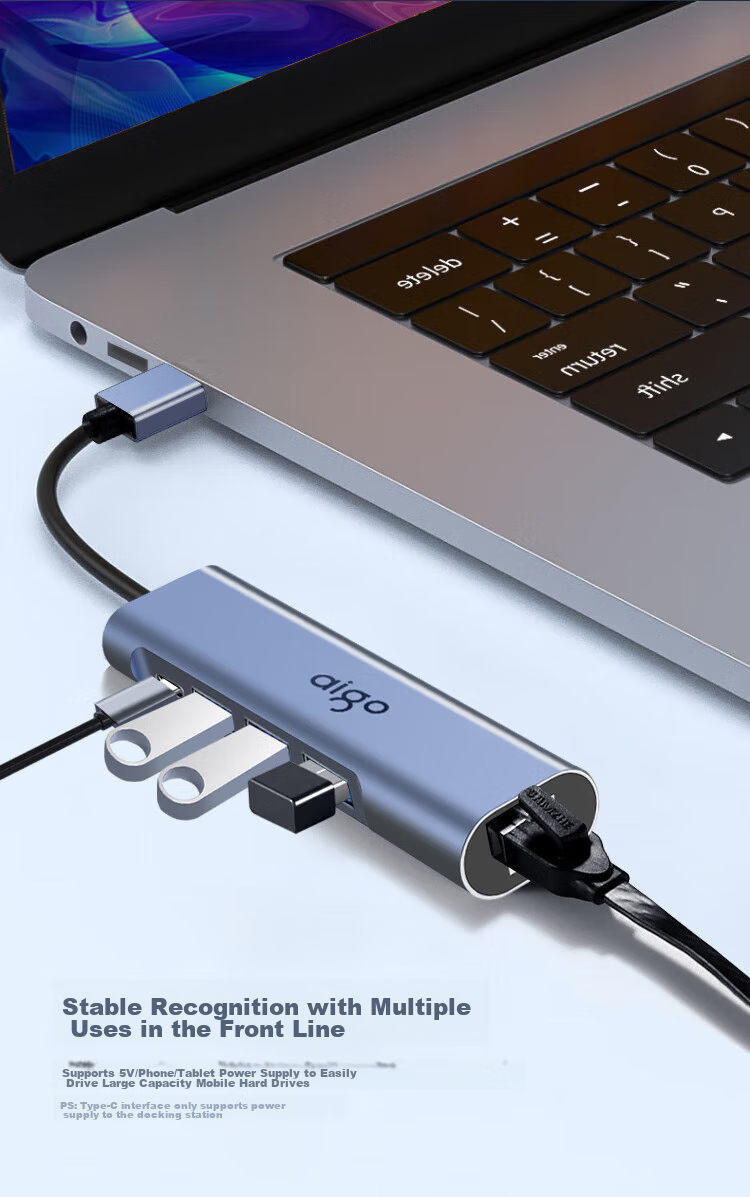 Aigo Type-C to RJ45 Gigabit Ethernet Adapter Cable Converter, USB-C Hub Expansion Dock R03C (Metal) 10