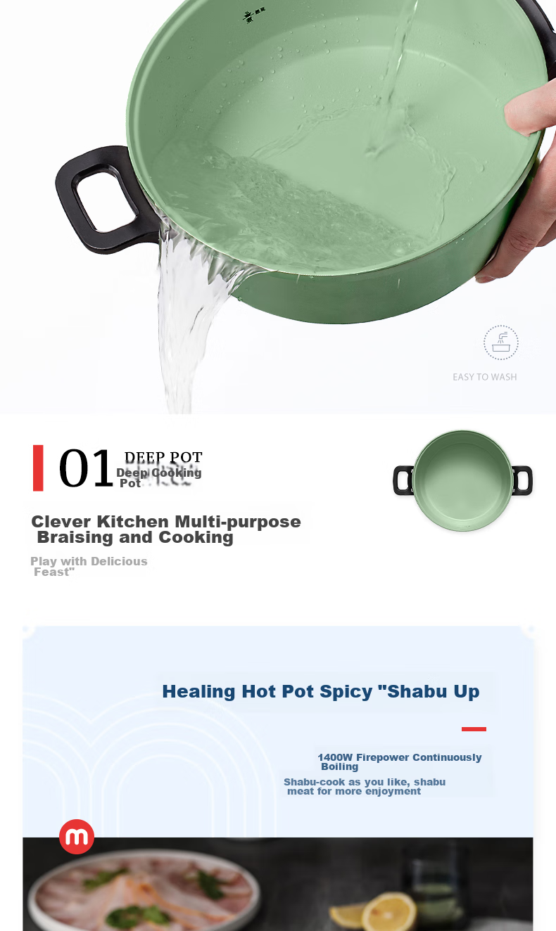 Morphyrichards Electric Hot Pot, Multifunctional Cooking Pot, Original Accessories, MR1072 Dual-Sided Pot, MR9087 Dedicated 10