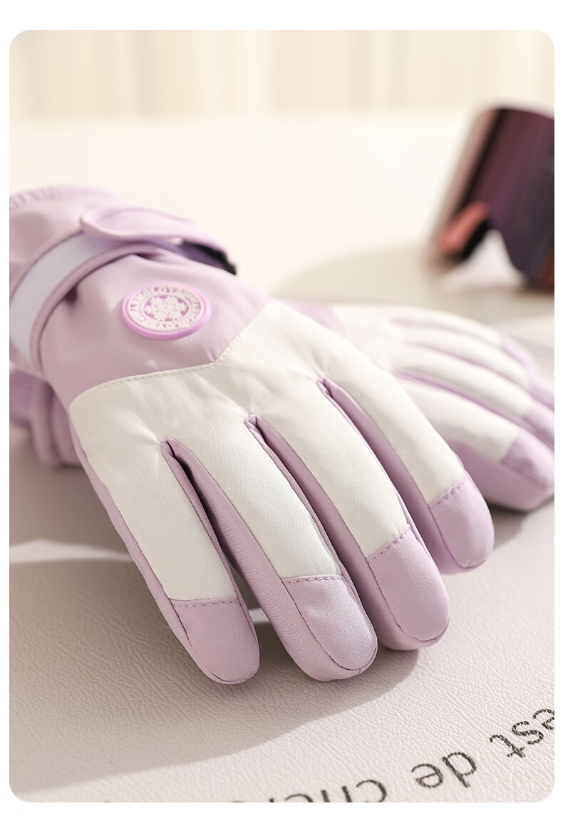 BWNK Winter Ski Gloves for Women, Cold-Resistant Fleece-Lined Warm Gloves for Cycling, Electric Scooter Touchscreen Gloves for Men, Winter Purple And White 4