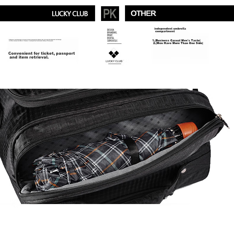 LUCKY CLUB Oxford Cloth Trolley Bag Travel Handbag Canvas Short-Distance Carry-On Backpack Luggage Bag, 18-Inch Elegant Black 8