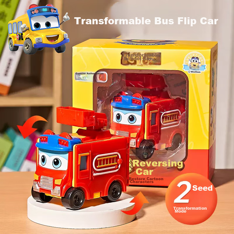 BIG TAYLOR Children's Toy Car, Transformable School Bus And Fire Truck, Transforming Toy Car, Birthday Gift for Boys Aged 1-3 Years Old