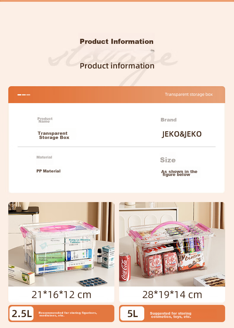 JEKO&JEKO Plastic Storage Box, Toy Organizer, Snack Container, Medicine Box, Storage Bin, 12L Capacity, Set of 3 10