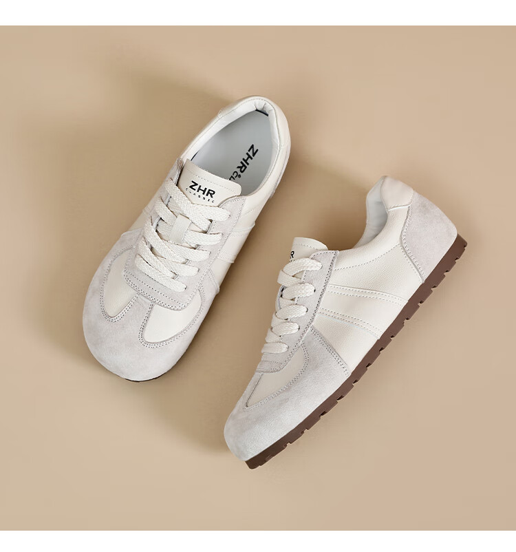 ZHR Casual Shoes for Women, Retro Patchwork Dexun Shoes, Genuine Leather Versatile Sports Shoes for Women, A120 Beige, Size 35 22