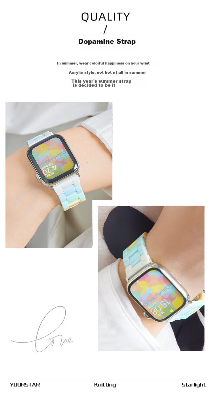MSSM Compatible Apple Watch Band, Rainbow Strap for IWatch S11/ultra3/S10/9/8/SE3, Acrylic Women's Fresh And Simple Wristband 3