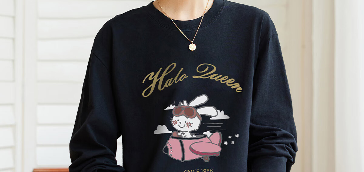 Halo Queen Women's Summer Short-Sleeve Round Neck T-Shirt, Cute Rabbit Print T-Shirt, Loose-Fitting Slimming Top, Women's H143T1417 59