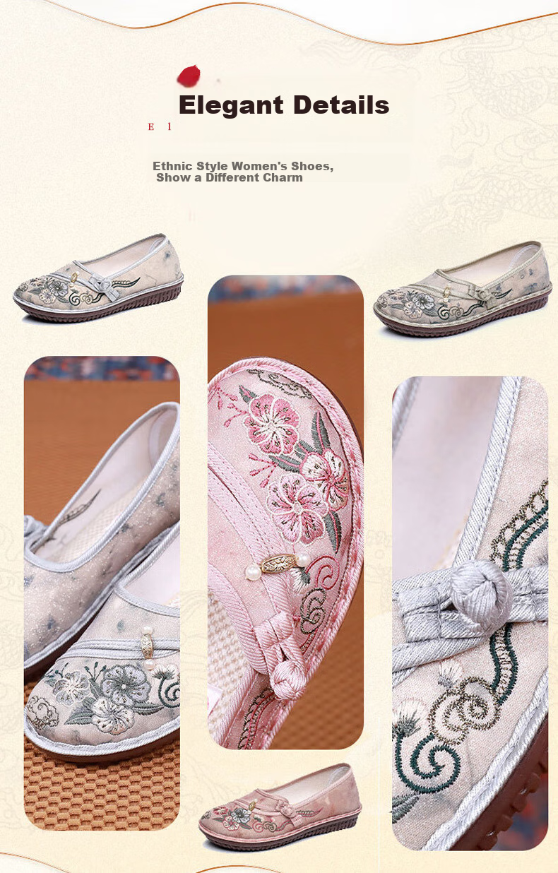 YUZHAOLIN Old Beijing Cloth Shoes, Women's Flats, Soft Sole, Non-Slip, Mom Shoes, Chinese Style Embroidered Flat Shoes Y2S-1001 Size 36 3