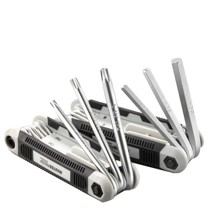 MASTERPROOF Folding Hex Key Set, Foldable Flat-Head Metric T-Shaped Hex Key, Bicycle Repair Tool