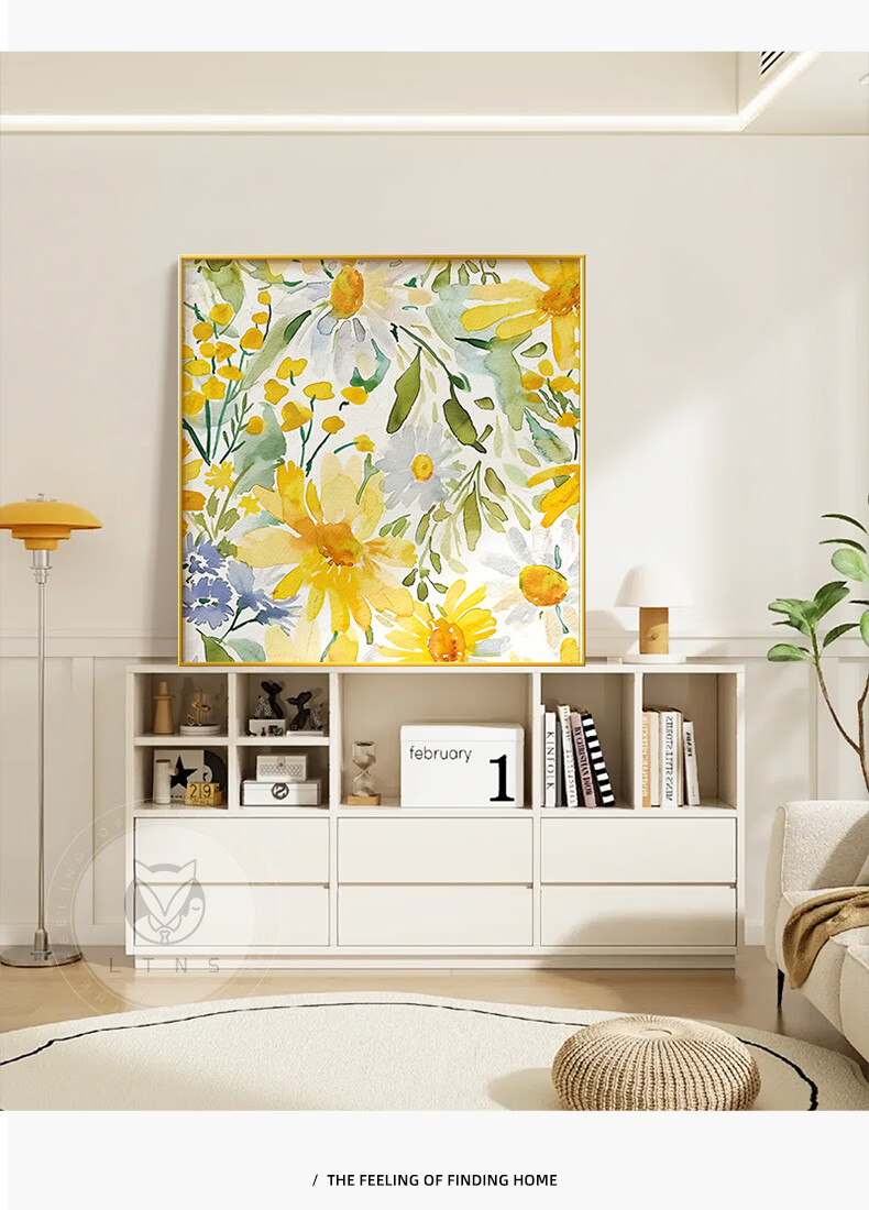 Long Time No See Nordic Cream Style Entryway Decorative Painting Abstract Floral Corridor Living Room Square Bedroom Wall Art 1