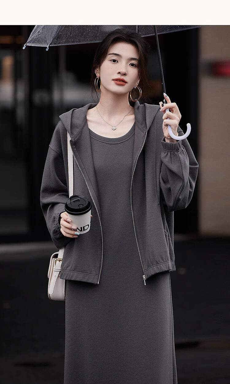 Dme [Laoqian Lazy Knit Set], Autumn Loose Shoulder Relaxed Top U-Neck Vest Dress Two-Piece Set for Wome 14