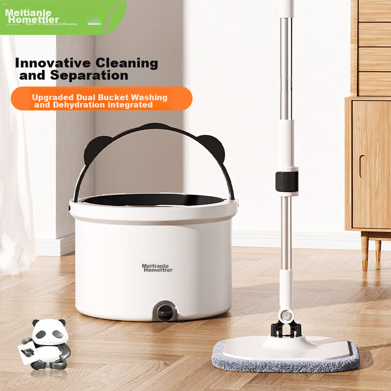 HoMettler Clean And Dirty Separation Rotary Mop, 3 Mop Pads for Home Use, Hands-Free Cleaning, No Washing Required, 2026 Lazy Person's Flat Mop with Bucket