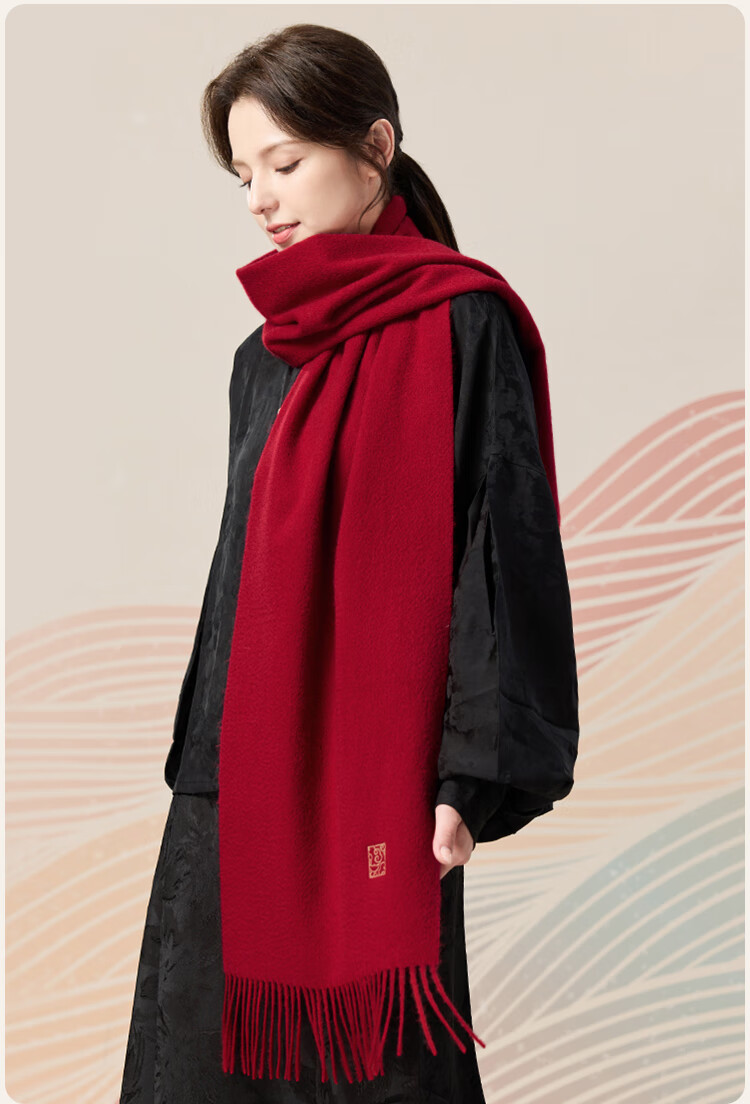 JIUMU Pure Wool Scarf for Women, Autumn And Winter Neck Warmer, Ladies' Warm Shawl, Red, Zodiac Year, Birthday Gift Box Set 19