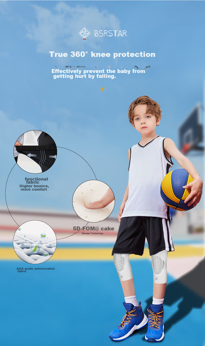 Bestray 5D FOM Children's Knee Pads, Basketball Anti-Fall Protective Gear, Sports Soccer Knee Protectors for Kids 6
