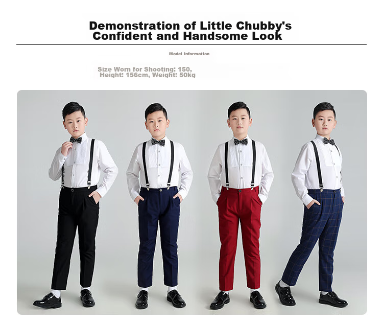 LUOBOBEIBEI Plus-Size Boys' Formal Wear, New Year's Outfit for Older Children, Enlarged Shirt And Suspender Pants, Black Four-Piece Set, Size 150 7