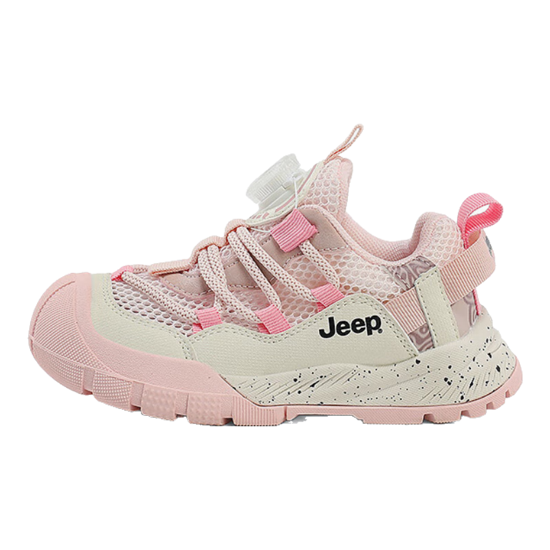 JEEP Children's Shoes, Boys' Single Mesh Sneakers, Big Kids' Non-Slip Casual Shoes for Girls, Snowflake Pink/ivory White, Size 28
