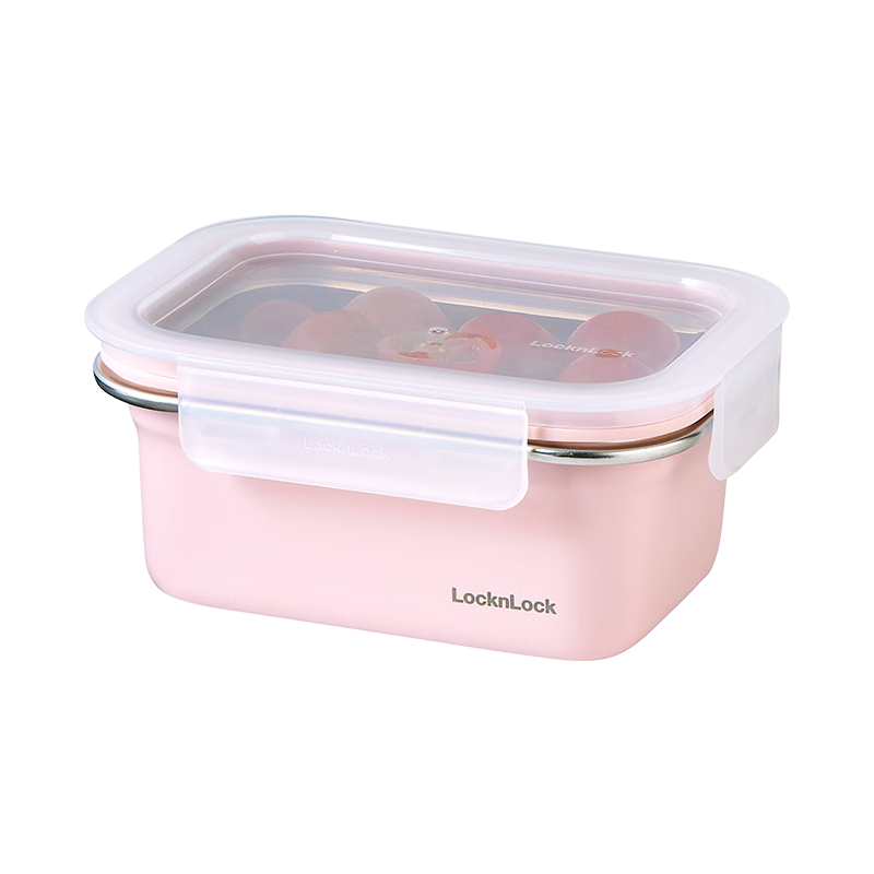 LOCK&LOCK Colorful Food-Grade Stainless Steel Storage Container, Refrigerator Kitchen Organizer Box, Student Lunch Box, 800ML, Pink