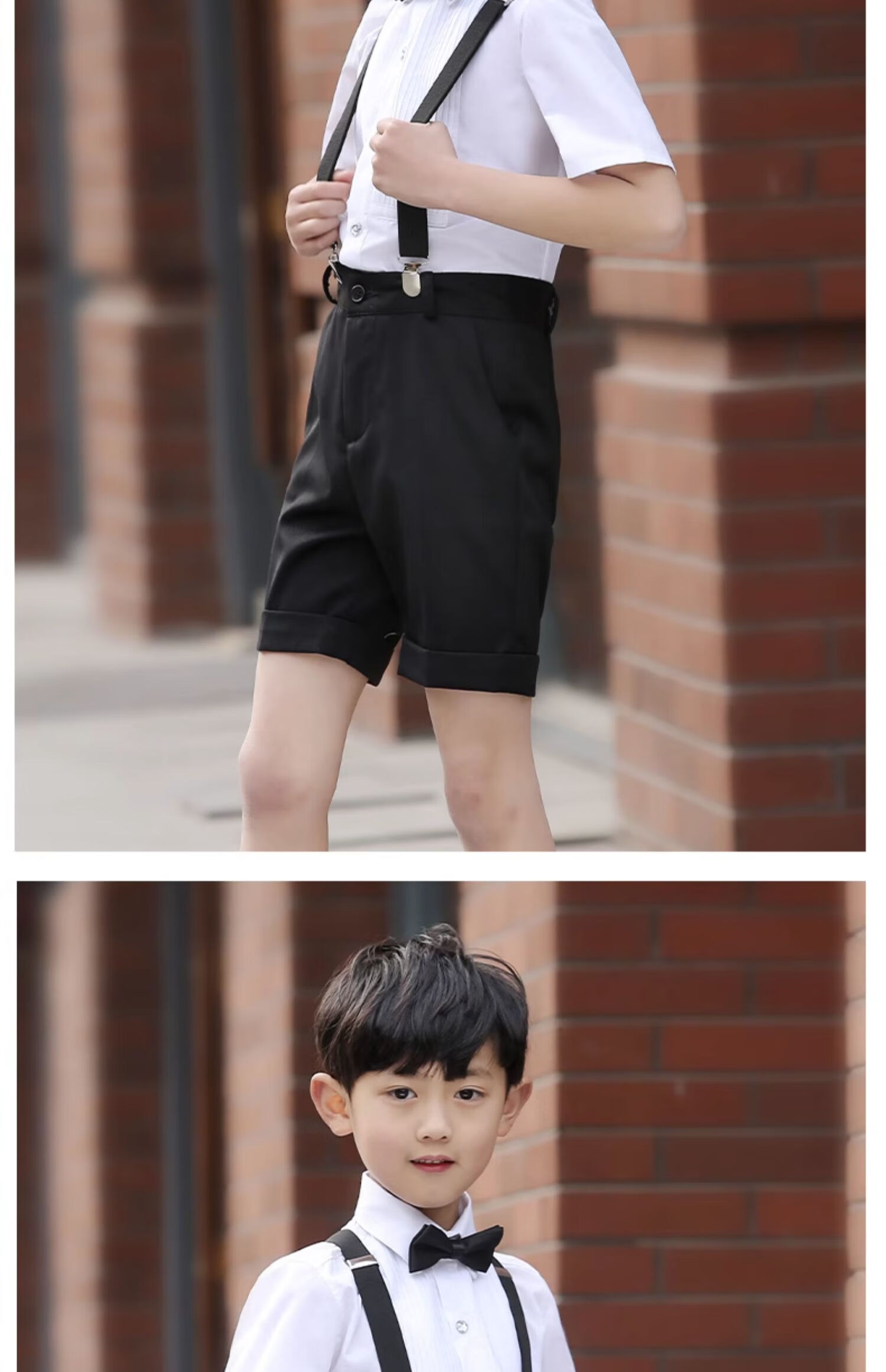 ROMON Boys' Formal Suit Set for Summer Graduation Performances And Events, Navy Blue Short Suspender Suit with Five Pieces, Size 140 12