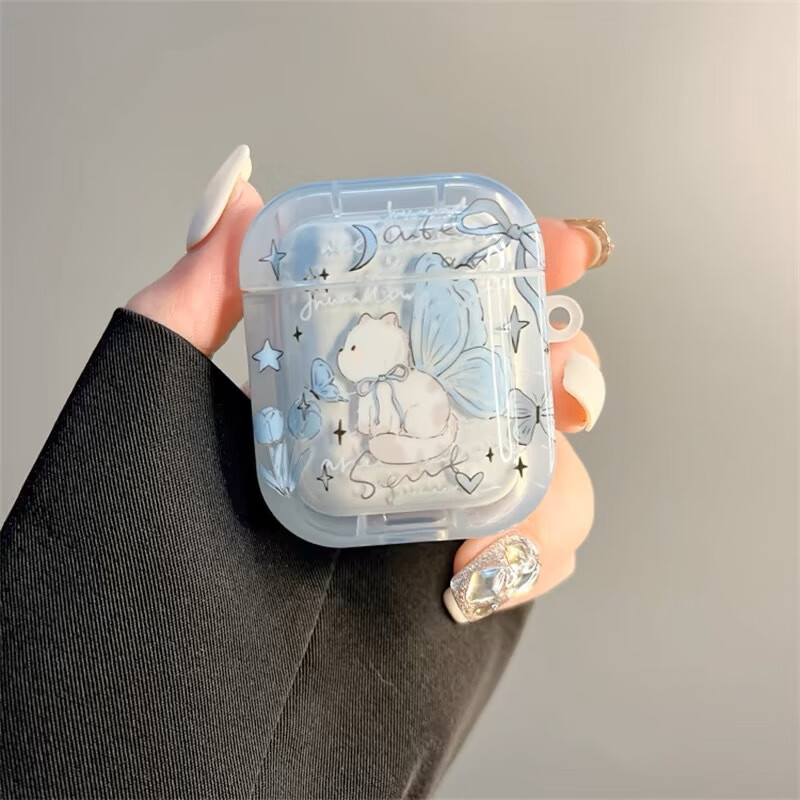 Beiyipin Case for Airpods 4, Blue Butterfly Cat Design, Compatible with Apple Bluetooth Wireless AirPods Pro 2nd Generation And AirPods Pro 3rd Generation Earphones 4