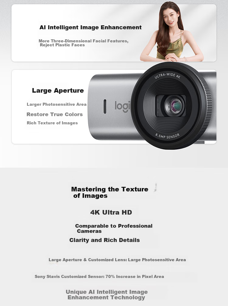 Logitech MX Brio 705 4K HD Webcam, Online Streaming Camera, Video Calls, Online Classes, with Privacy Cover, Noise-Cancelling Microphone 1