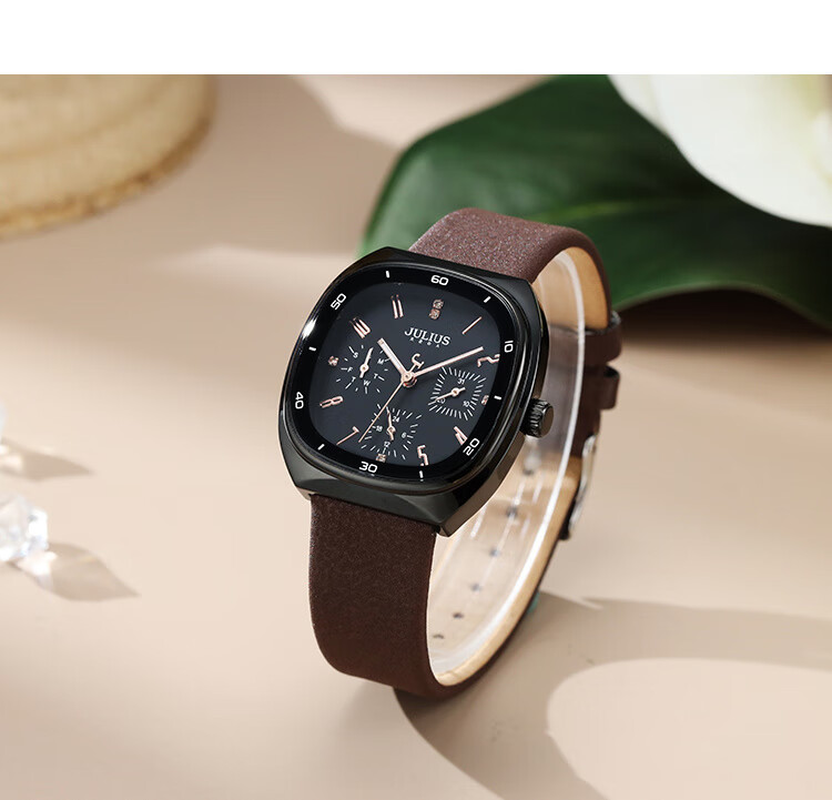 Julius Ladies' Gift Box Multifunctional Six-Dial Elegant Waterproof Quartz Watch for Women And Students, Black Coffee MGSL-1443C 11