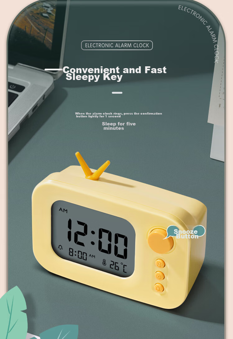 Deli Cute Cartoon Alarm Clock Thermometer, Back-To Gift for Students And Children, Blue LE104 7
