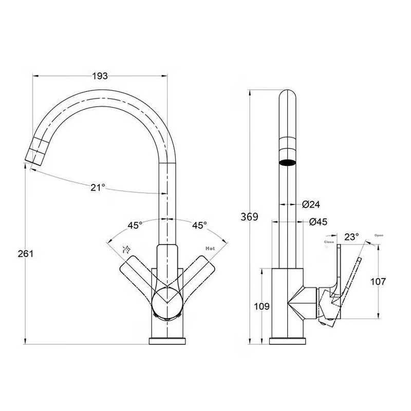 FAENZA Kitchen Faucet, Hot And Cold Sink, 304 Stainless Steel, Rotatable Sink Faucet, F5A9801SS
