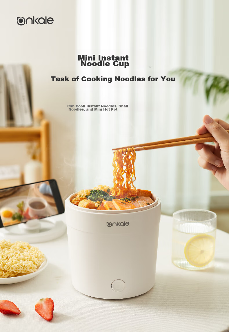 Ankale Multifunctional Pot Electric Cooking Pot 1L for Student Dormitory 1-2 People Mini Hot Pot Noodle Pot Non-Stick Anti-Boil Stir-Fry Steaming Frying Cooking Pot AJL-A101 with Steamer Basket 1