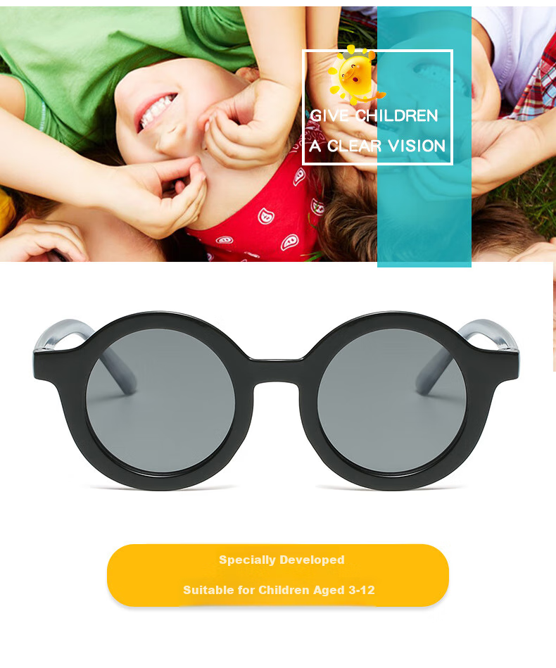 DRATRA Children's Sunglasses, Round Frame Sun Protection Glasses for Boys And Girls, Decorative Eyewear, Fashionable Cartoon Cute Desig 2
