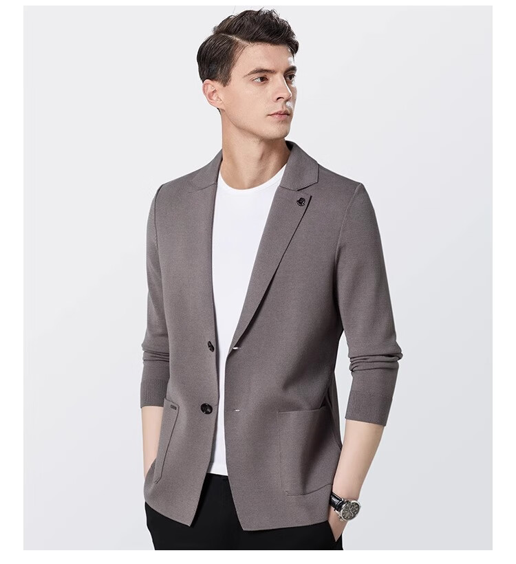 MONTAGUT Spring And Autumn Men's Knitted Suit Jacket, Business Casual Comfortable Slim Fit Blazer, Black, Size 50 8