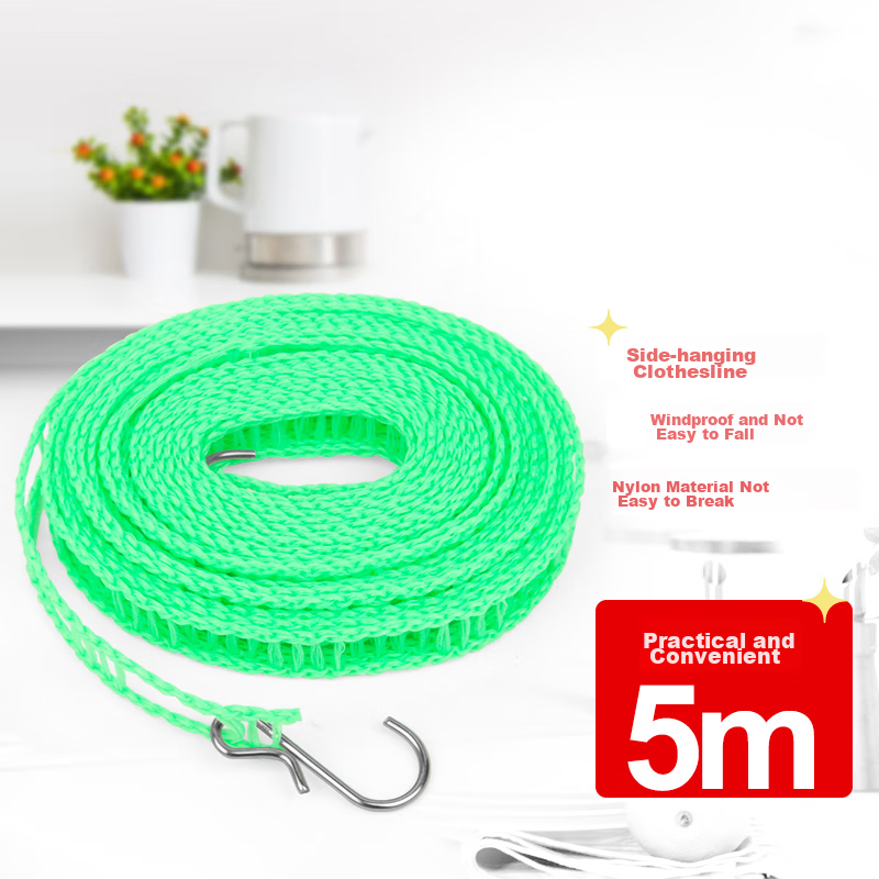 Bailingbaili Clothesline 5M, Portable Travel Drying Rope without Drilling, Non-Slip Windproof Multifunctional Drying Line for Dorm Balcony And Quilts, Random Color