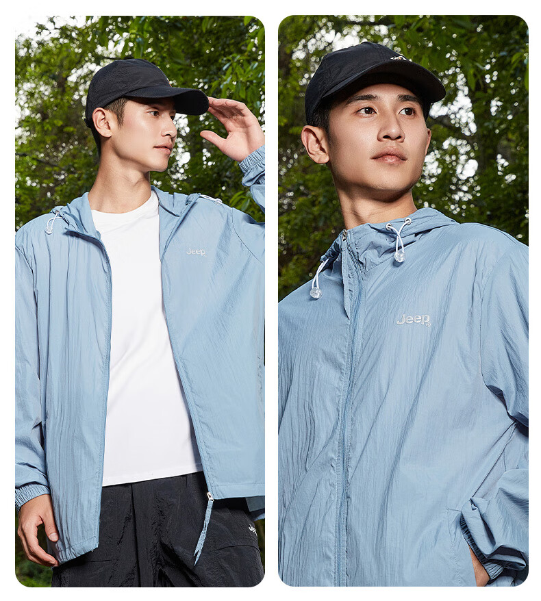 JEEP Sun Protection Jacket, Summer Breathable, for Men And Women Couples, Ice Silk Outdoor Sports Skin Coat, Pure Black, 3XL 11