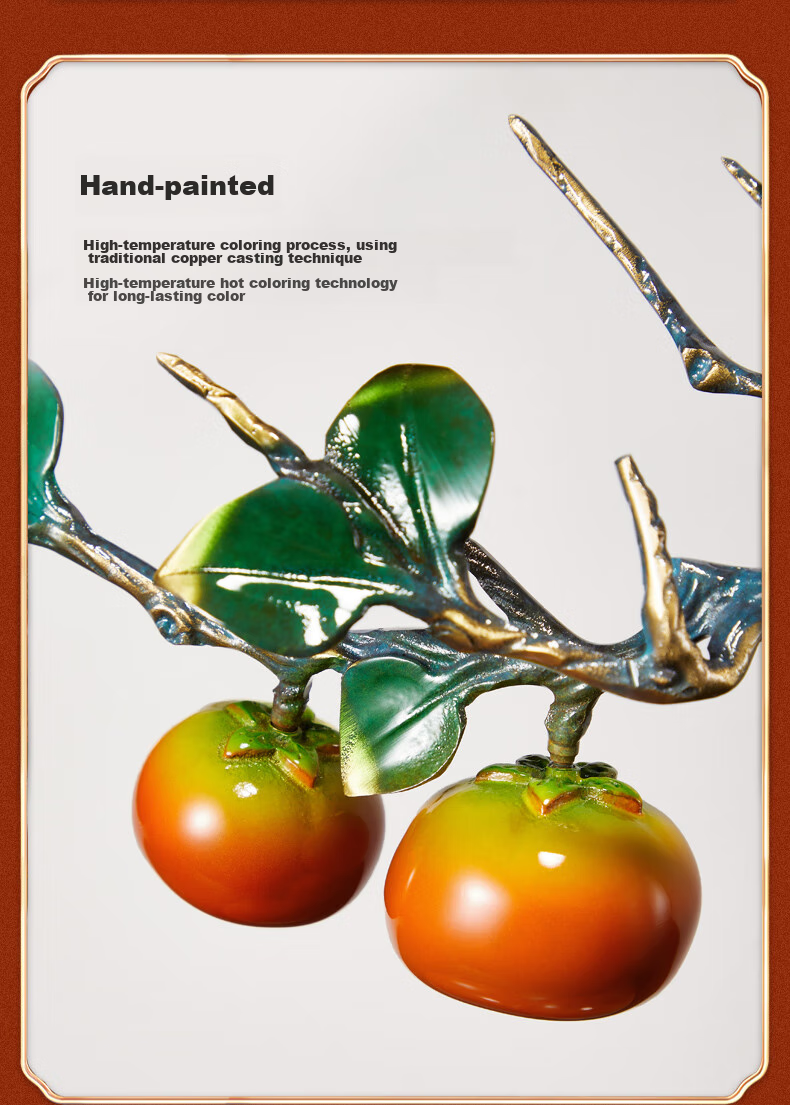 Nuoshiman Persimmon-Shaped Copper Gourd Ornament for Office, TV Cabinet Decoration, Living Room, Housewarming Gift, Moving Present, Business Opening 8
