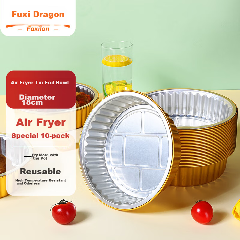 Faxilon Gold Thickened Air Fryer Paper Tin Foil Box Bowls, 10 Pieces, 870ml, Barbecue Oven Aluminum Foil Plates