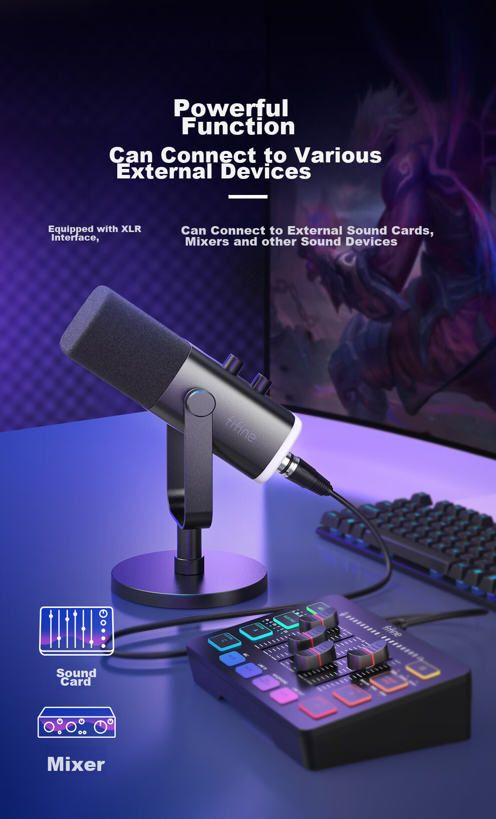 FIFINE Dynamic Noise-Cancelling USB Computer Microphone for Desktop Streamers, Live Streaming, Gaming, Recording, Karaoke, Video Use, with External Sound Card Support, Desktop RGB Microphone, Wired Microphone AM8 Black 6