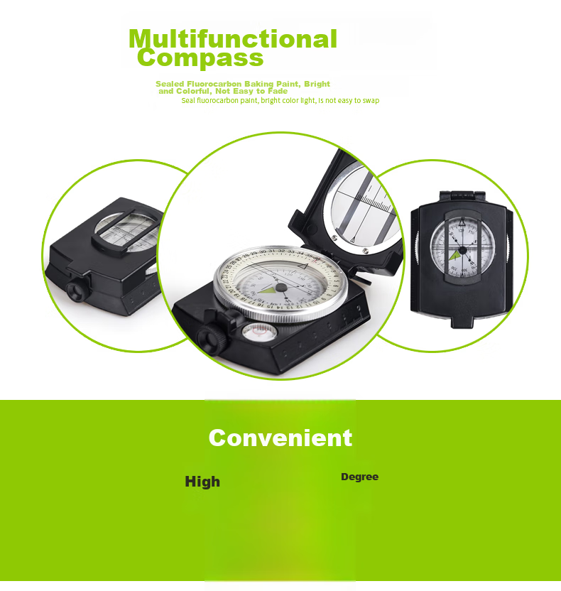 BIJIA Multifunctional Professional Compass, Outdoor Hiking Compass, Geological Compass with Fluorescent Ring, High Precisio 3