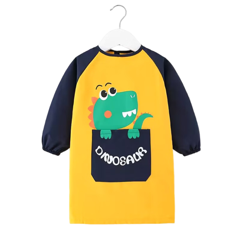 9I9 Children's Eating Smock, Waterproof And Stain-Resistant Long-Sleeve, Kindergarten Drawing Smock, Infant Reverse Wear Clothing, Extended Dinosaur A125