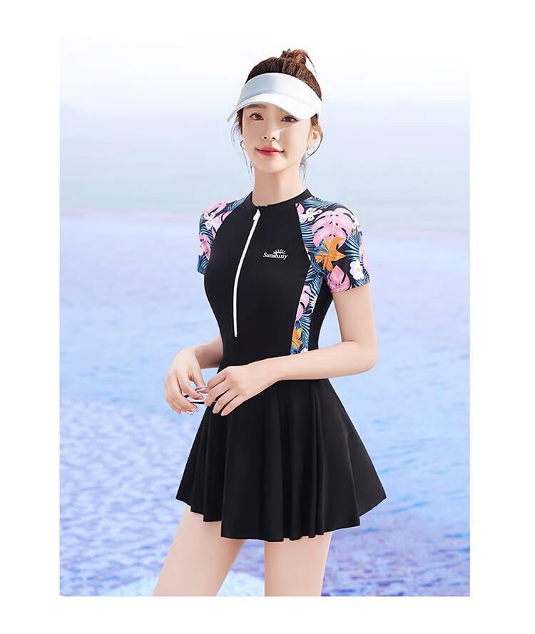 F.DYRAA Women's Swimsuit, Tummy Control, Slimming, Elegant, One-Piece Dress, Conservative Swimwear, Three-Piece Set, 12030 Black, 2XL 11