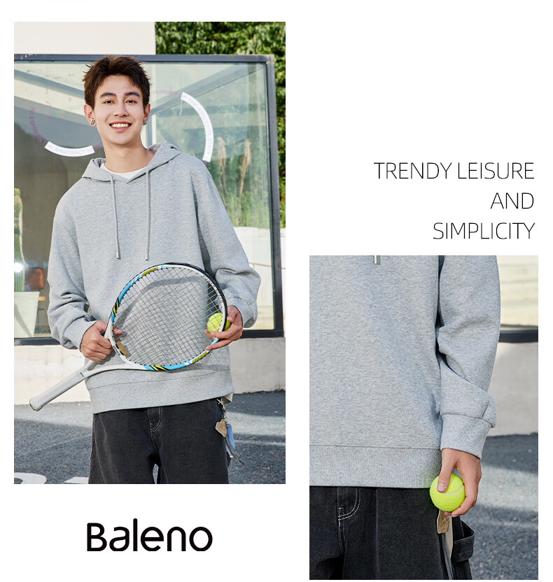 Baleno Hooded Sweatshirt for Men, Spring And Autumn Fashion Trendy Simple Oversized Hoodie, Loose Casual Solid Color Sweatshirt for Me 18