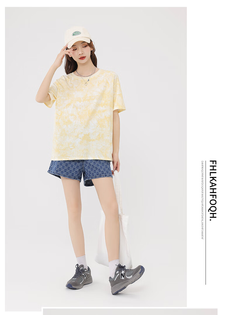 Baleno 100% Pure Cotton Dopamine Tie-Dye Short-Sleeve T-Shirt for Women, Summer 2025 New Women's Clothing, Round Neck Loose Half-Sleeve 18