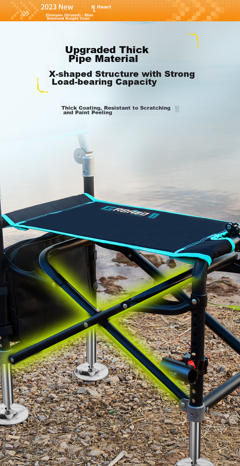 Grsaed Fishing Chair, All-Terrain Knight Chair, Multifunctional Outdoor Folding Chair, Complete Set of Fishing Chairs, Blue Diamond, Aluminum And Magnesium Accessories 5