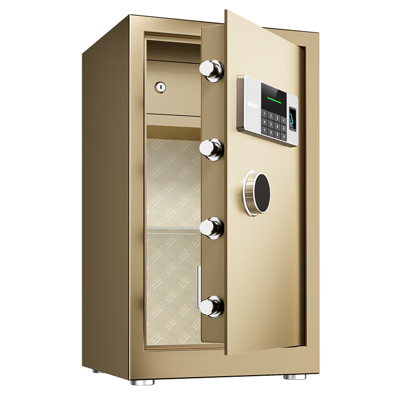Deli Home Safe Box, Yao Zhen 60cm Fingerprint Unlock, All-Steel Anti-Theft Portable Small Gold Vault Can Be Used As Bedside Table, VA621 Gold