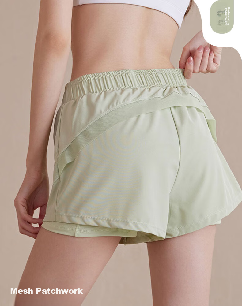 XUEXIMAN Yoga Shorts for Women, Faux Two-Piece Sports Shorts, High-Waisted Anti-Exposure Running Training Fitness Marathon Shorts Summer 9
