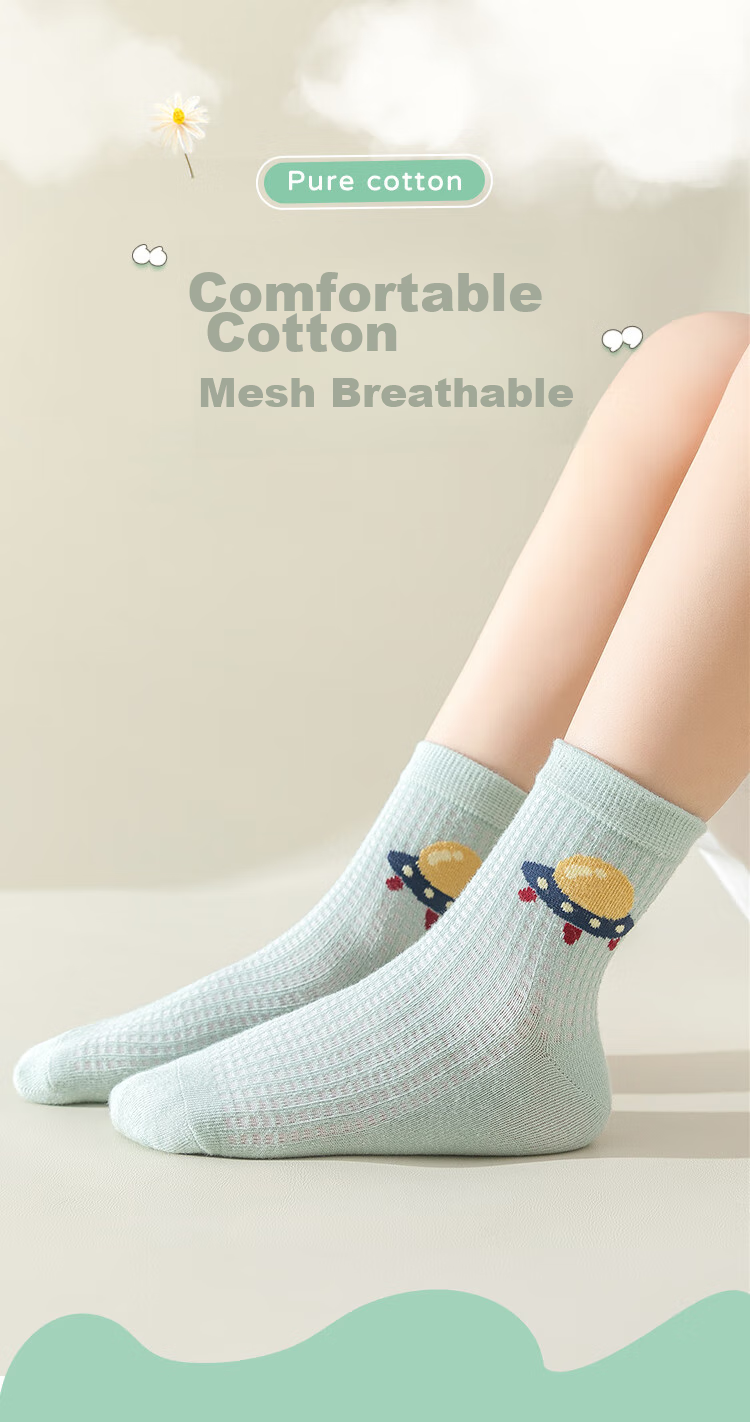 Langsha Children's Socks Boys Summer Thin Mesh Mid-Calf Cotton Socks Large Kids Short Socks 5 Pairs XL 1