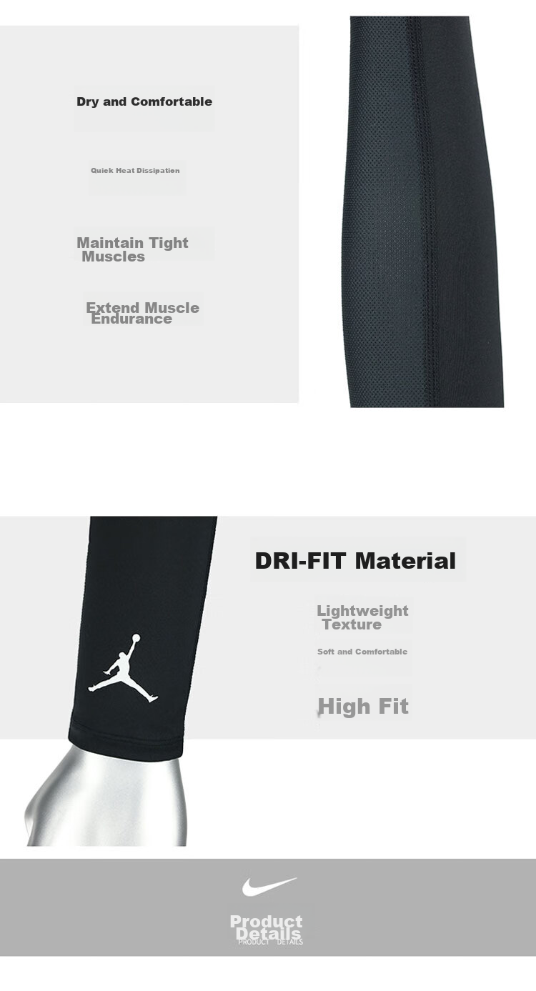 NIKE AJ Arm Sleeves, Sun Protection for Men And Women, Thin Arm Covers, Breathable Cycling Training Running Sleeves, JKS04101 White, 2 Pieces, LX 8