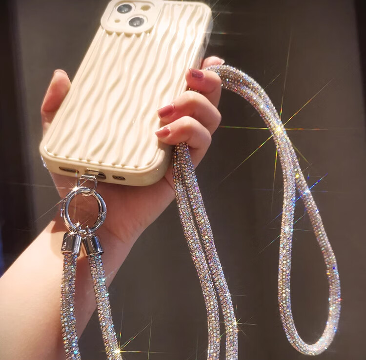 Dipuer Phone Chain Lanyard, Long Luxury Diamond Chain, High-End Anti-Loss Strap, Phone Neck Strap, Stainless Steel Clip, Patch, Women's Style [Silver Diamond Chain] 5