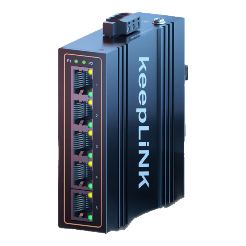 KeepLINK KP-9000 Industrial Ethernet Switch, 100Mbps, 5 Ports, DIN Rail Mount, Unmanaged, Per Unit