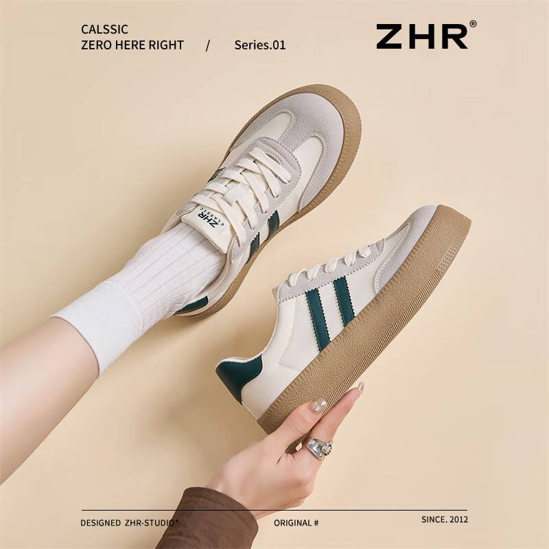 ZHR Dexun Women's Lightweight Comfortable Breathable Shoes, Thick-Soled Heightening Classic Casual Shoes for Women, KS75, Beige-Green, Size 35