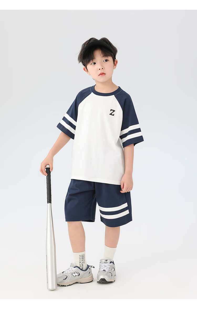 Zuoxi Boys' Summer Outfit Set, Children's Sports Short-Sleeve Pure Cotton Summer 2026 New Style Two-Piece Set for Boys, White, Size 170 12