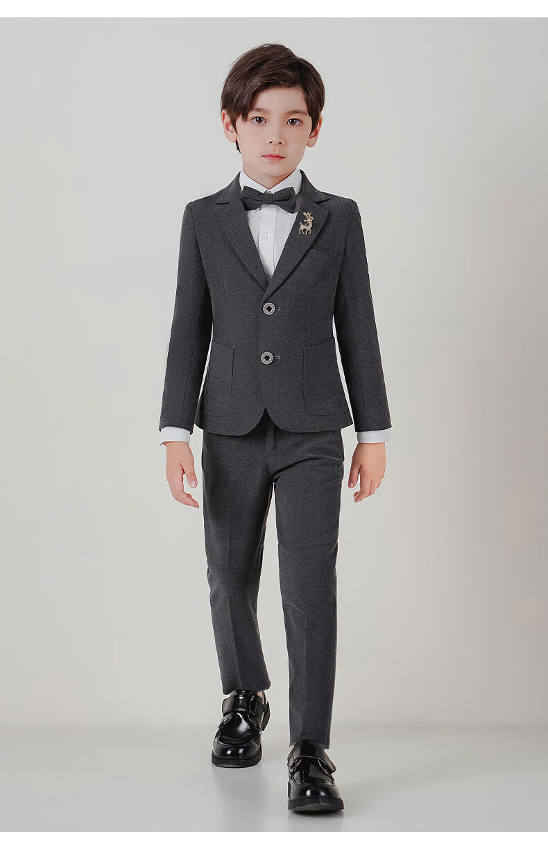 Luomeng Children's Suit Set for Boys, Spring And Autumn Formal Wear for Flower Boys And Hosts, Boy's Suit, Gray, Size 160 15